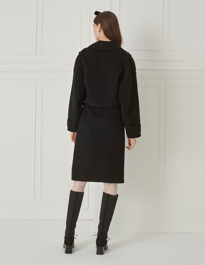 BORA AKSU Silk-Blend Lapel-Collar Wool Double-Faced Short Coat