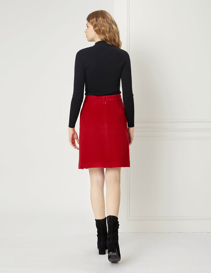 BORA AKSU Cherry Red Woollen Mini Skirt