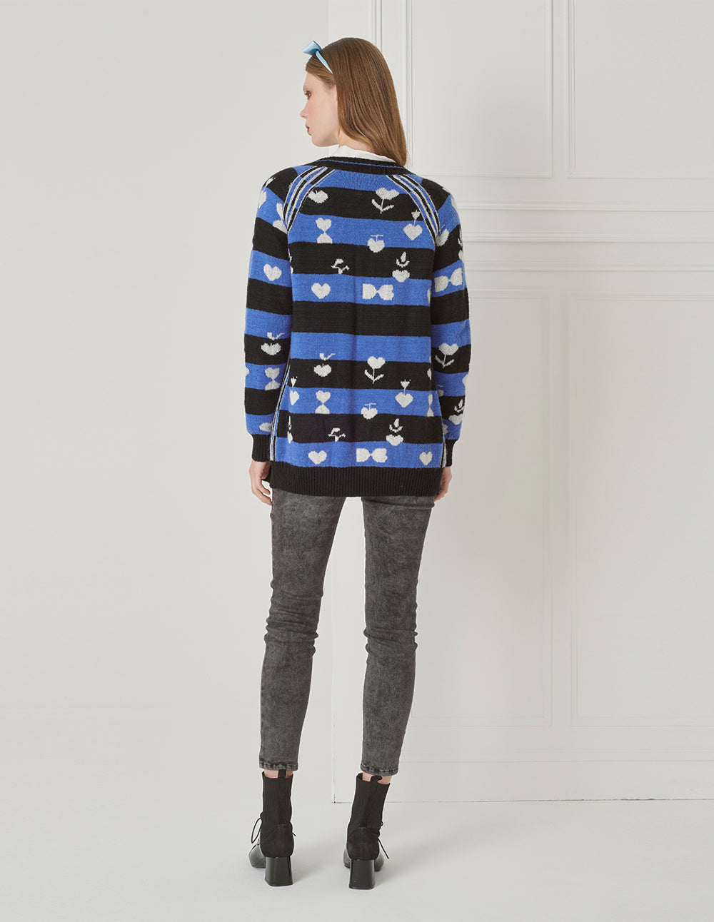 BORA AKSU Mohair Jacquard V-Neck Knitted Cardigan