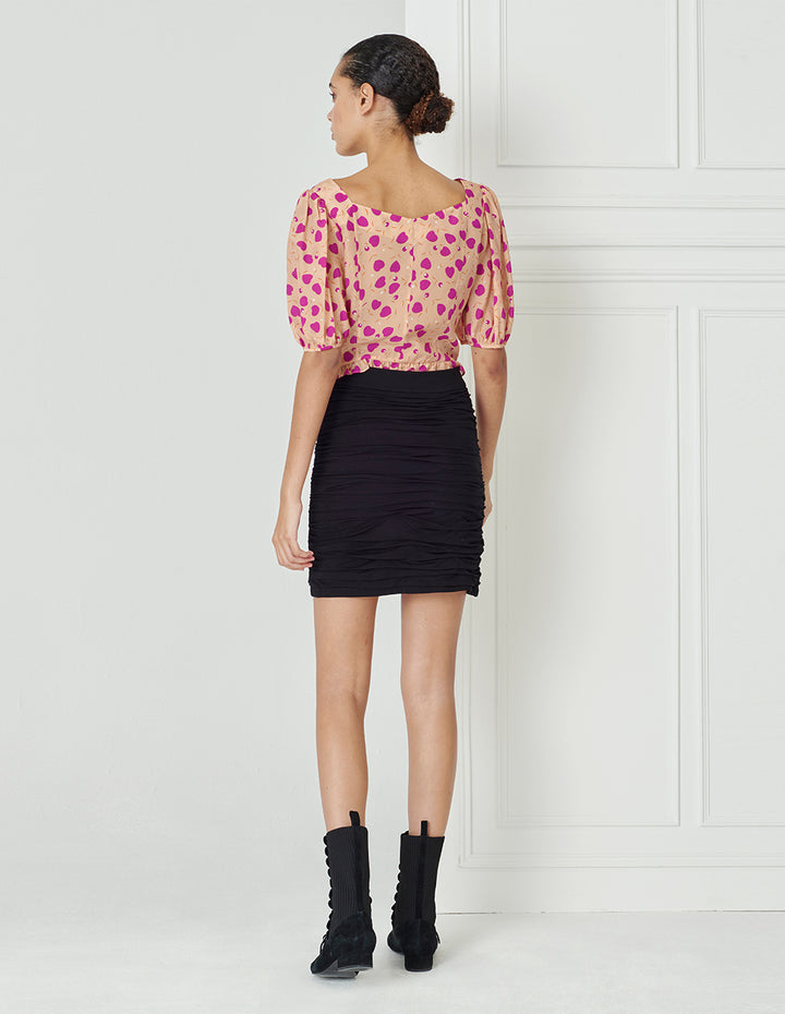 BORA AKSU Vintage Sweet Drawstring Silk Print Top