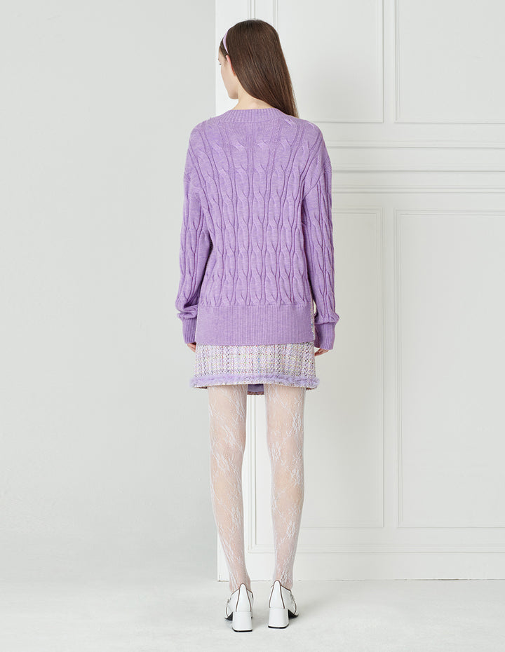 BORA AKSU Cloud Violet Vintage Check Tweed Cardigan