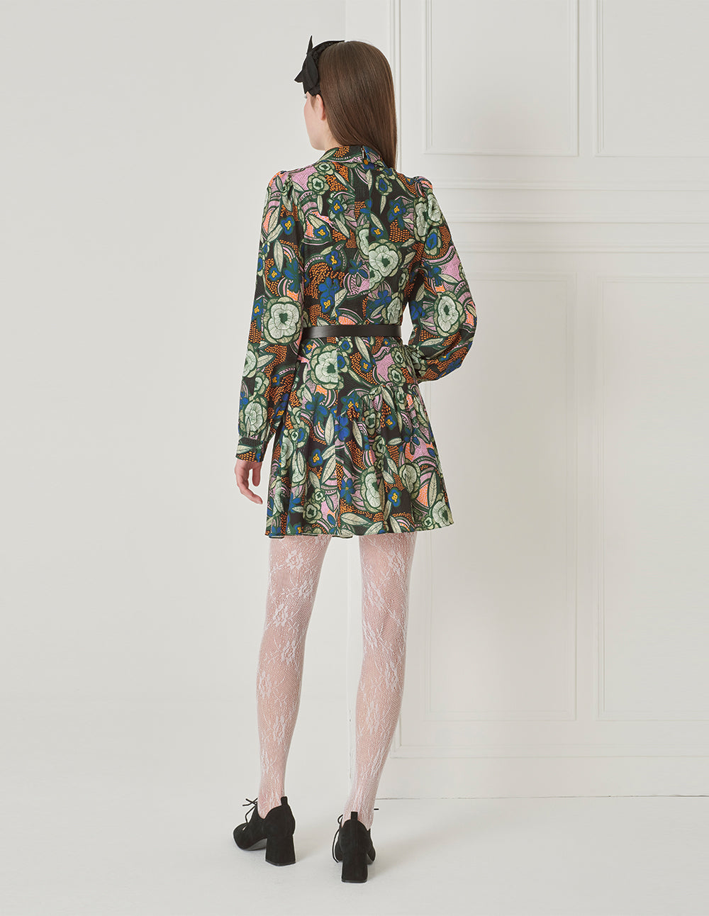 BORA AKSU Puff Sleeve Shirt Collar Printed Long Sleeve Dress