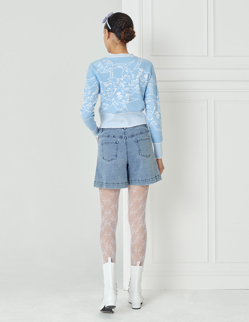 BORA AKSU Pleated Split Wash Denim Shorts