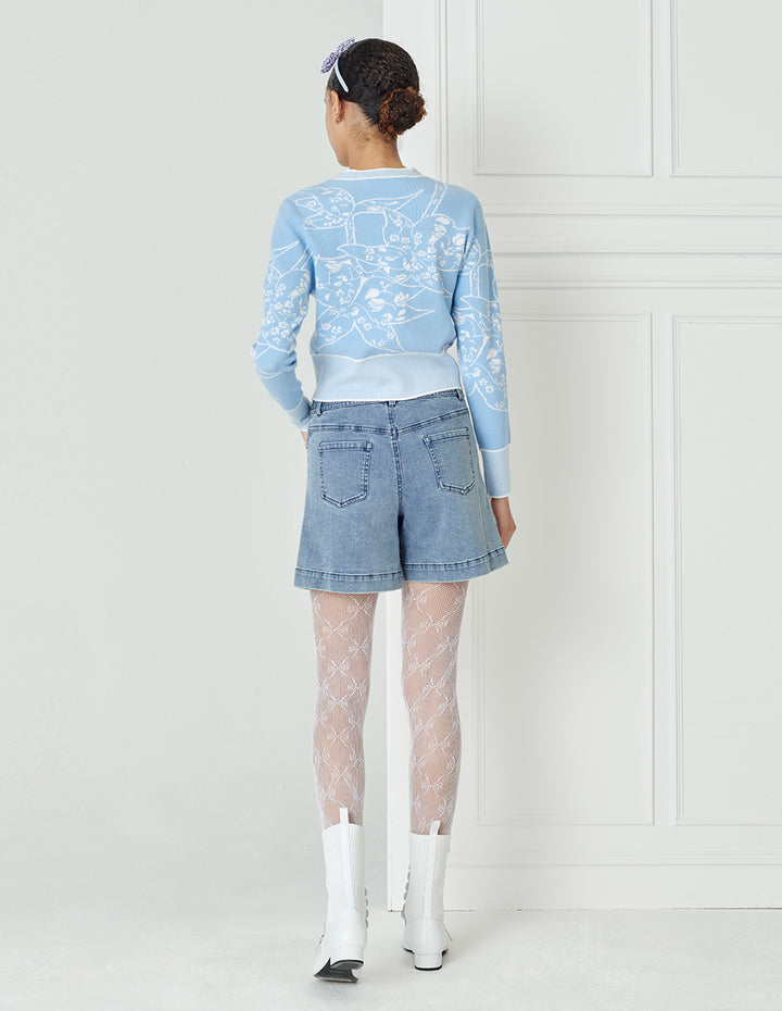 BORA AKSU Pleated Split Wash Denim Shorts