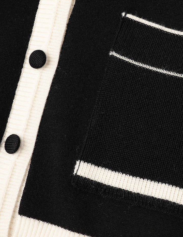 BORA AKSU Simple Colour Block  Round Neck Wool Knitted Cardigan