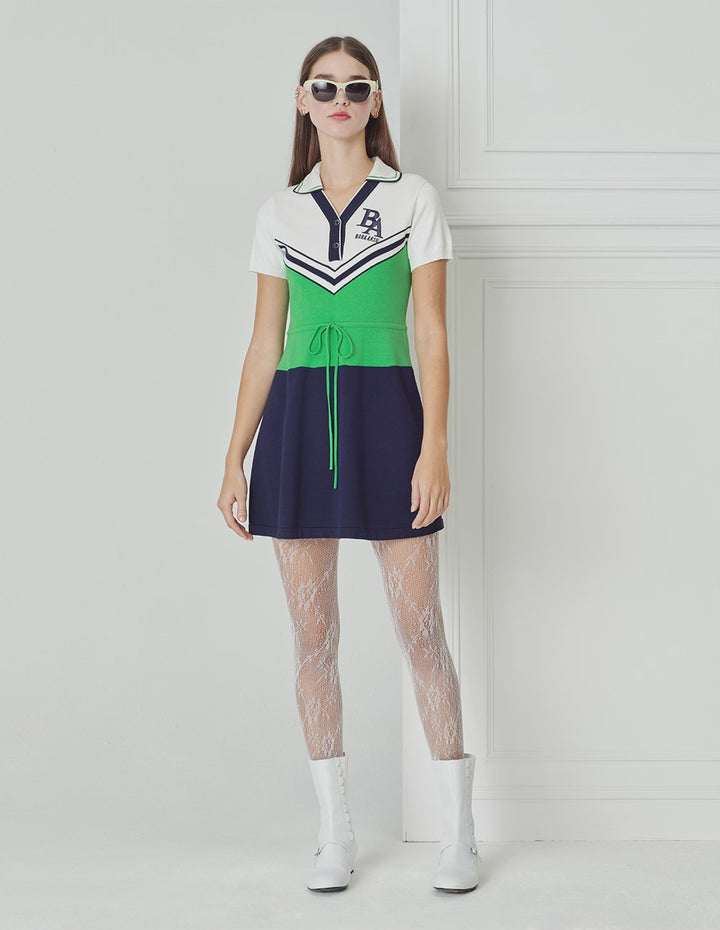 BORA AKSU Colour Block Polo Neck Knit Tie Dress