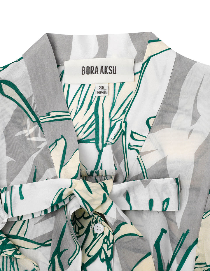 BORA AKSU Silk Bow Tie-Up Printed Shirt