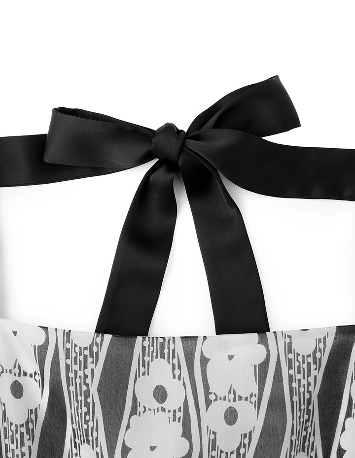 BORA AKSU Silk Silk Retro Square Neck Geometric Print Dress