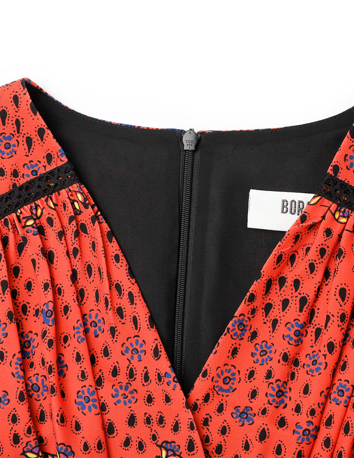 BORA AKSU Puff Sleeve Waist Print Long Dress