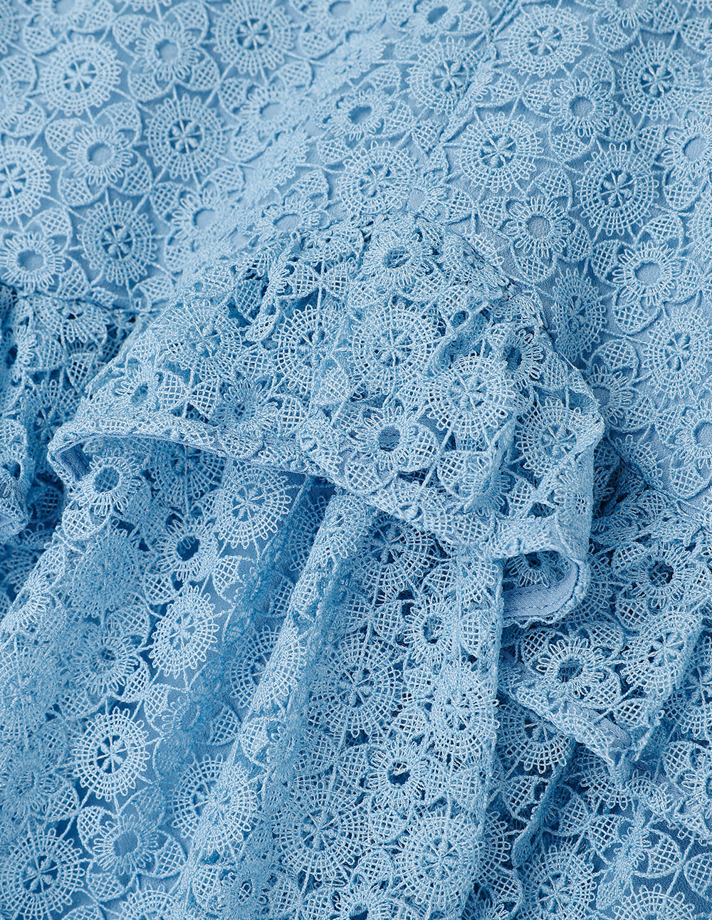 BORA AKSU Diamond Neck Ruffle Pleated Lace Dress