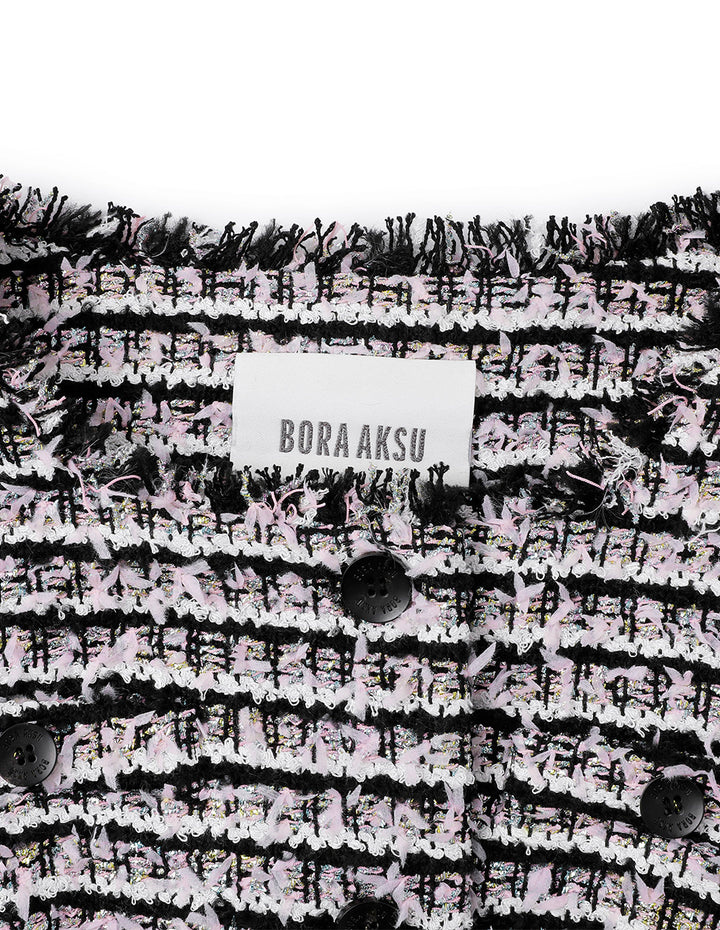 BORA AKSU Vintage Diamond Collar Frilled Embellished Tweed Jacket