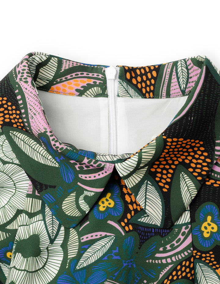 BORA AKSU Puff Sleeve Shirt Collar Printed Long Sleeve Dress