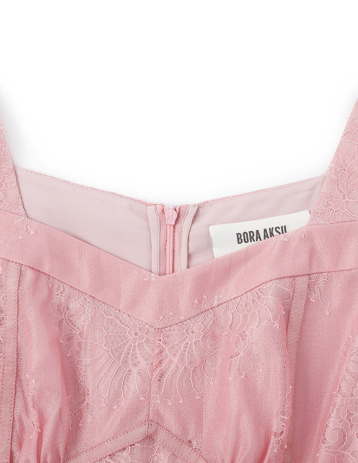 BORA AKSU Diamond Neck Slim Lace Dress