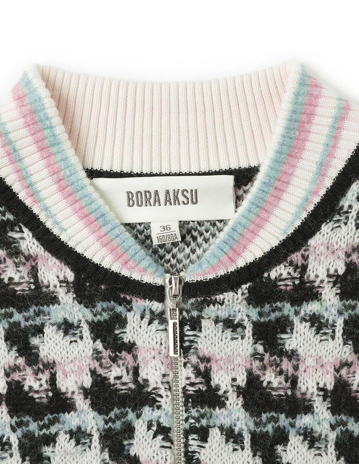 BORA AKSU Retro Texture Houndstooth Jacquard Texture Knitted Cardigan