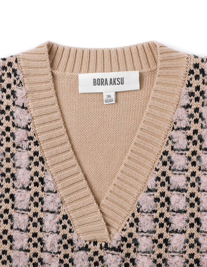 BORA AKSU V-Neck Jacquard Wool Knit Short Vest