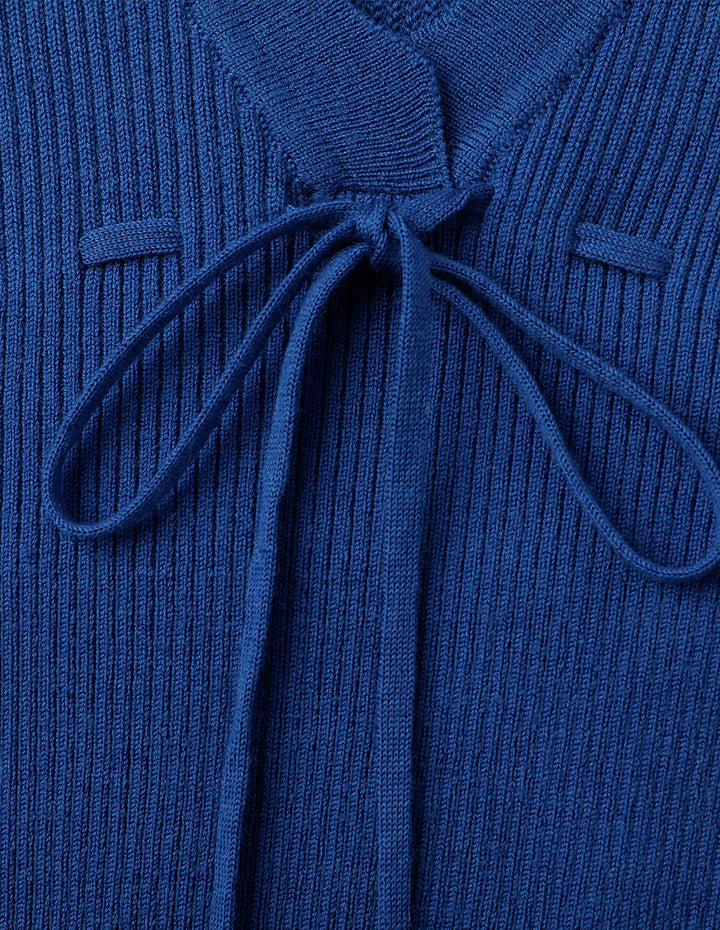 BORA AKSU V-Neck Pleated Hem Drawstring Waist Wool Knitted Dress