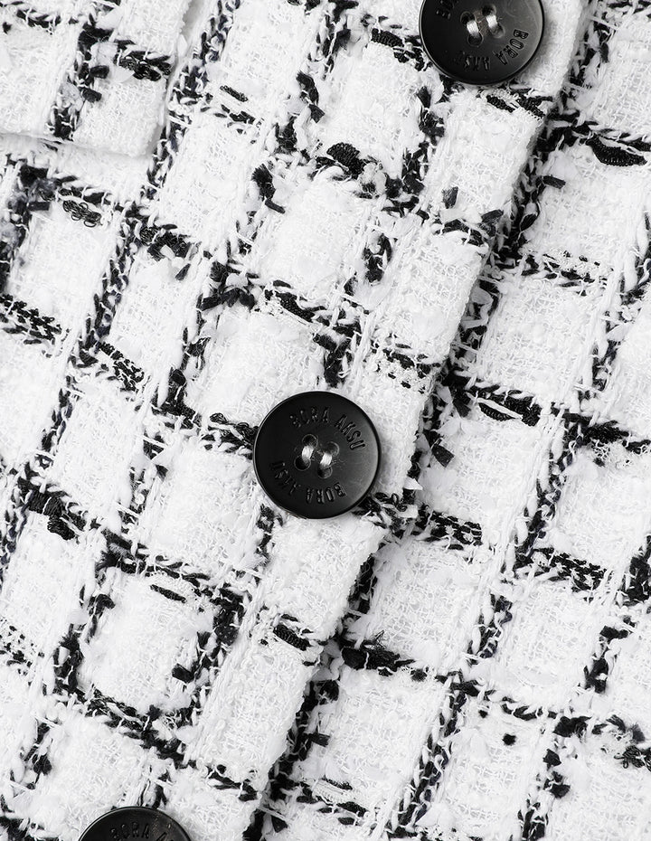 BORA AKSU Black And White Check Tweed Formal Dress