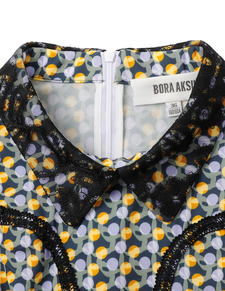 BORA AKSU Puff Sleeve Lace Patchwork Polka Dot Print Dress