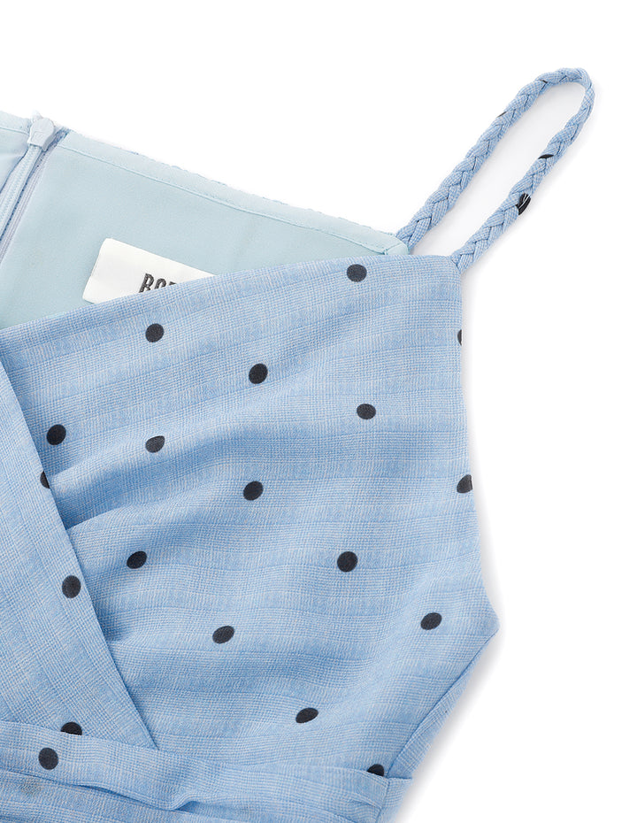 BORA AKSU Elegant V-neck pleated printed waist suspender dress