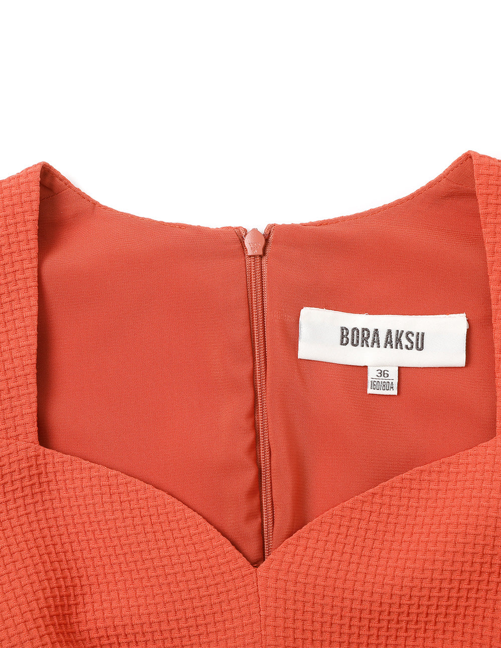 BORA AKSU Orange-Red Three-Quarter Puff Sleeve Waist Dress