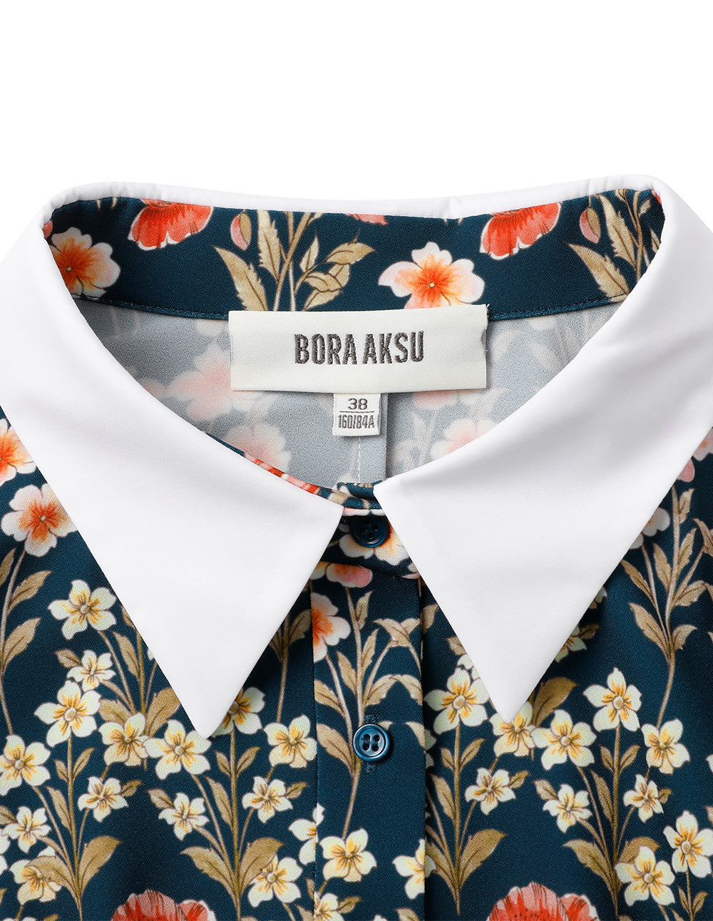 BORA AKSU Retro Lapel Puff Sleeve Fishtail Print Dress