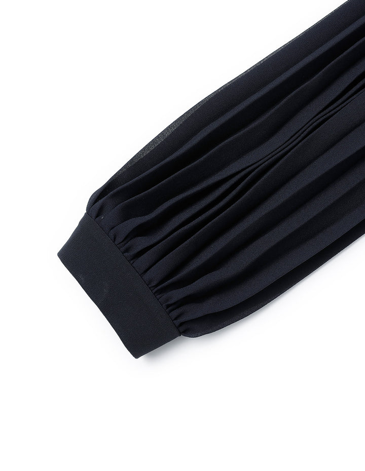 BORA AKSU Elegant Diamond Collar Pleated Stitching Dress