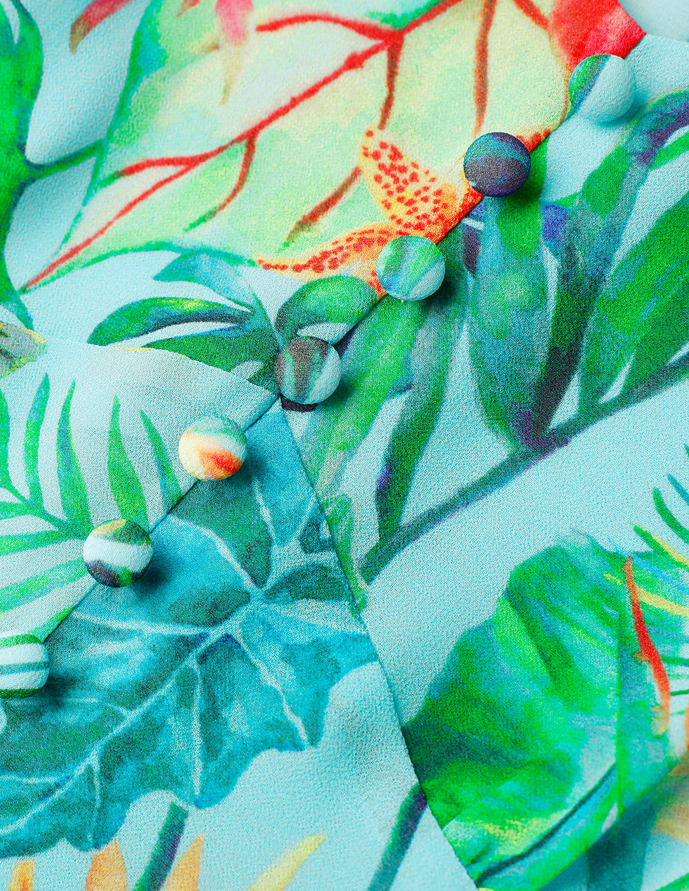 BORA AKSU Diamond Neck Teal Tropical Floral Print Pleated Dress