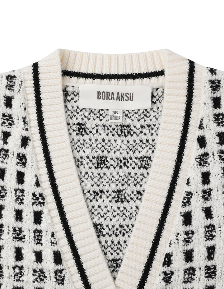 BORA AKSU London Fashion Week Style Black And White Plaid Knitted Cardigan