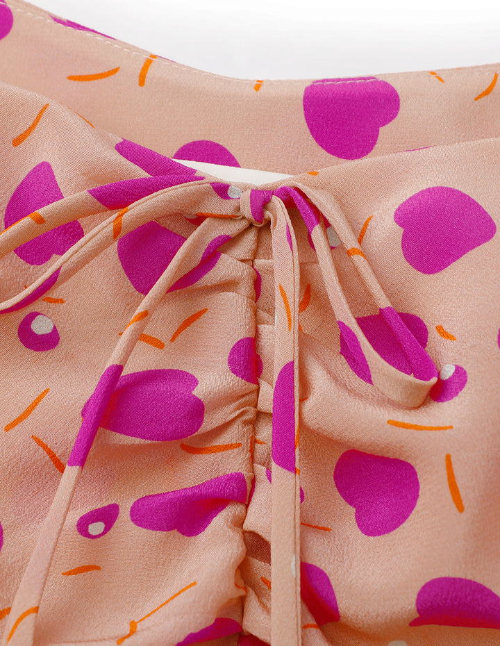 BORA AKSU Vintage Sweet Drawstring Silk Print Top