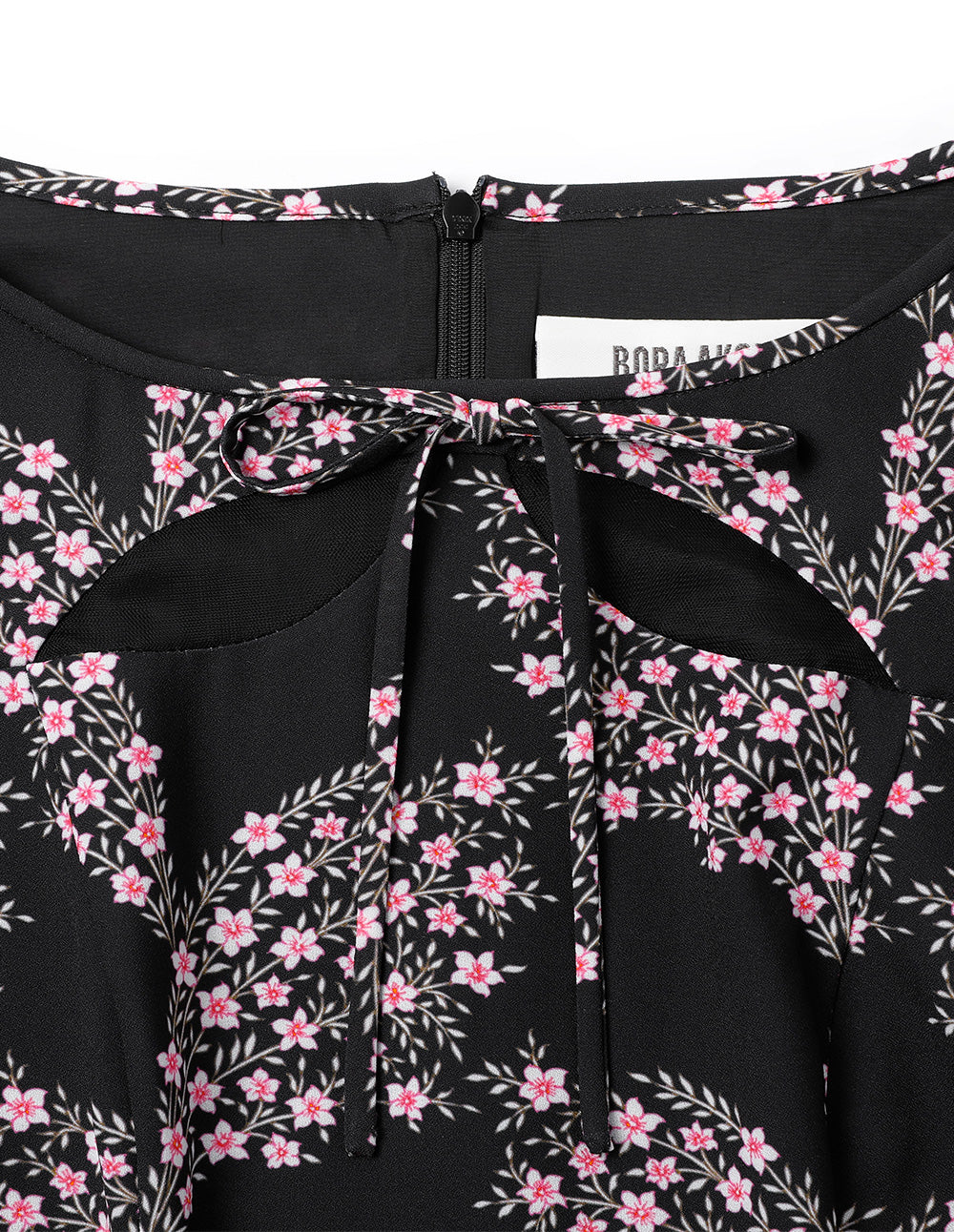 BORA AKSU Puff-Sleeved Bateau Neckline Ruffled Floral Dress