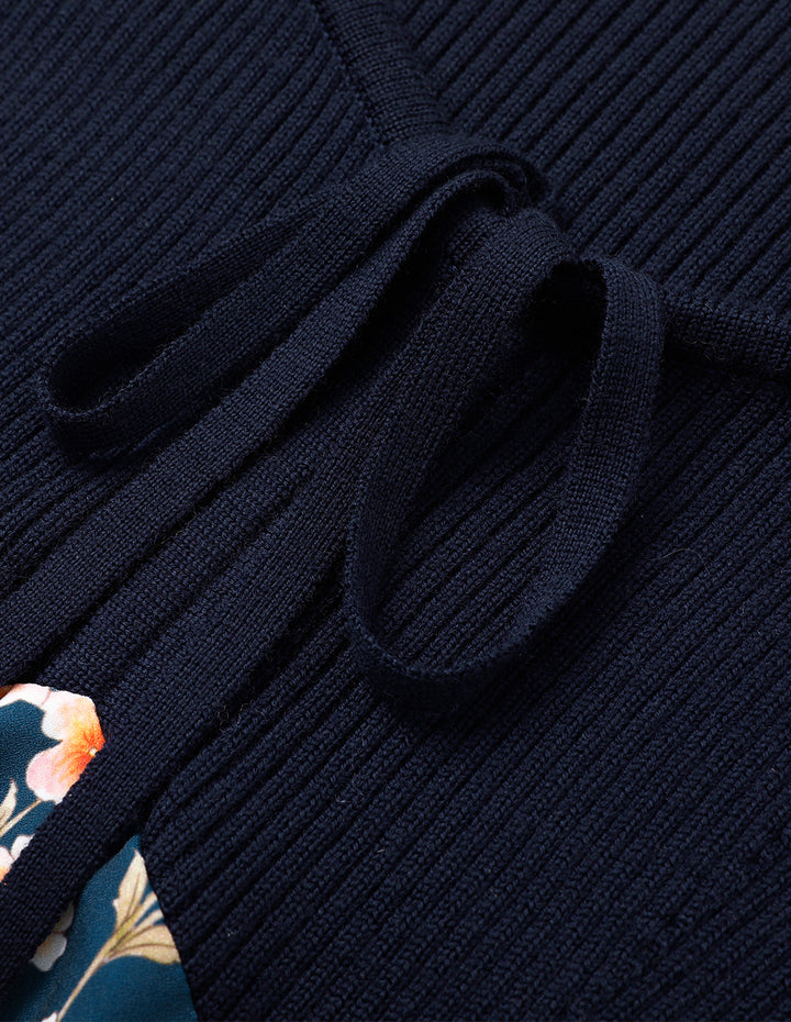 BORA AKSU Retro Diamond Collar Knit Woven Patchwork Printed Dress