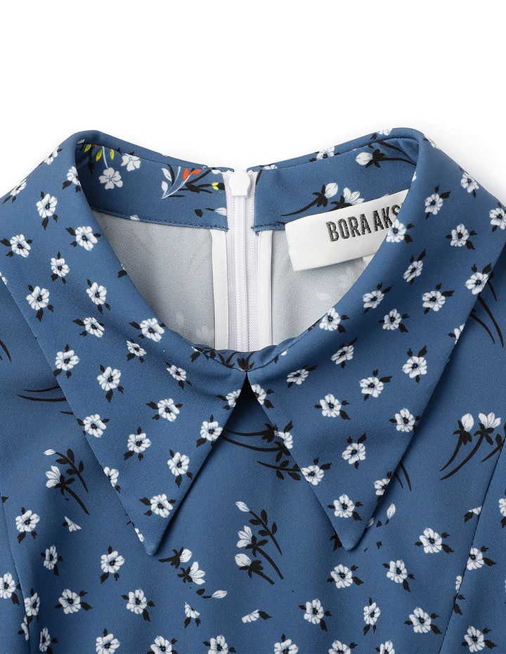 Bora Aksu Puff-Sleeved Peter Pan Collar Pleated Printed Dress