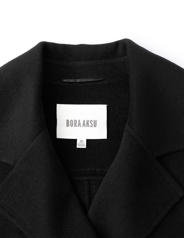 BORA AKSU Silk-Blend Lapel-Collar Wool Double-Faced Short Coat