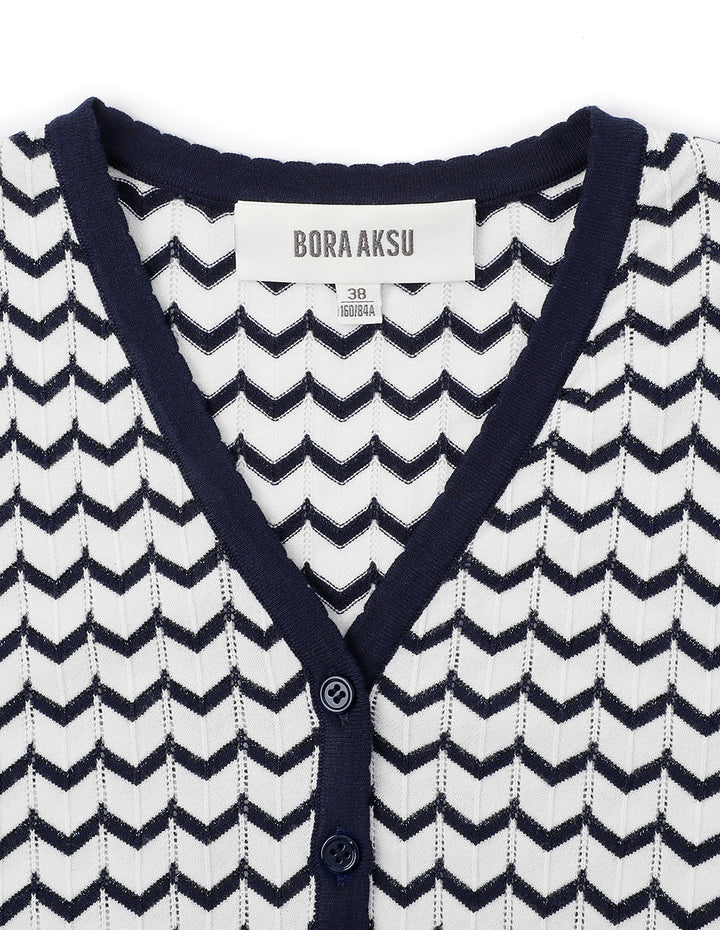 BORA AKSU Blue And White Striped V-Neck Knit Dresses