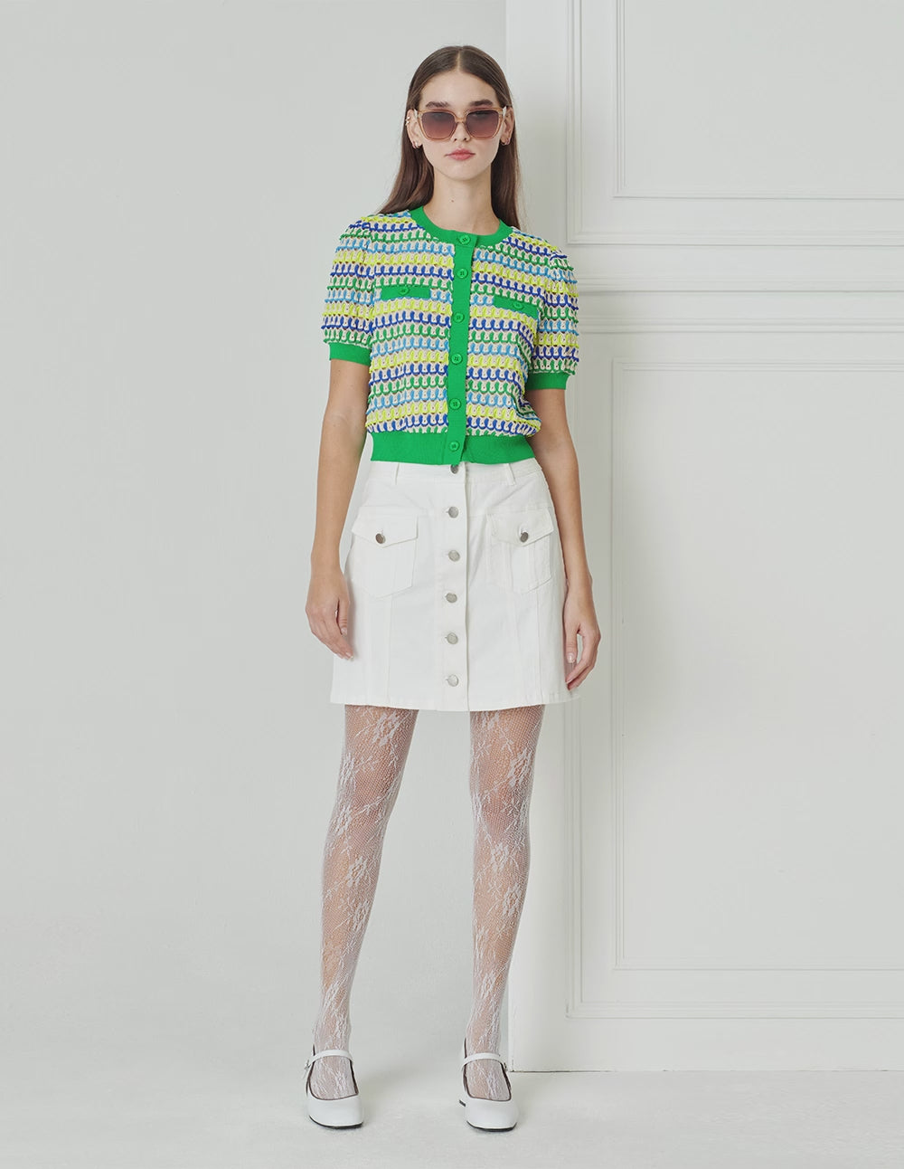 BORA AKSU A-Line Patch Pockets Washed White Denim Skirt