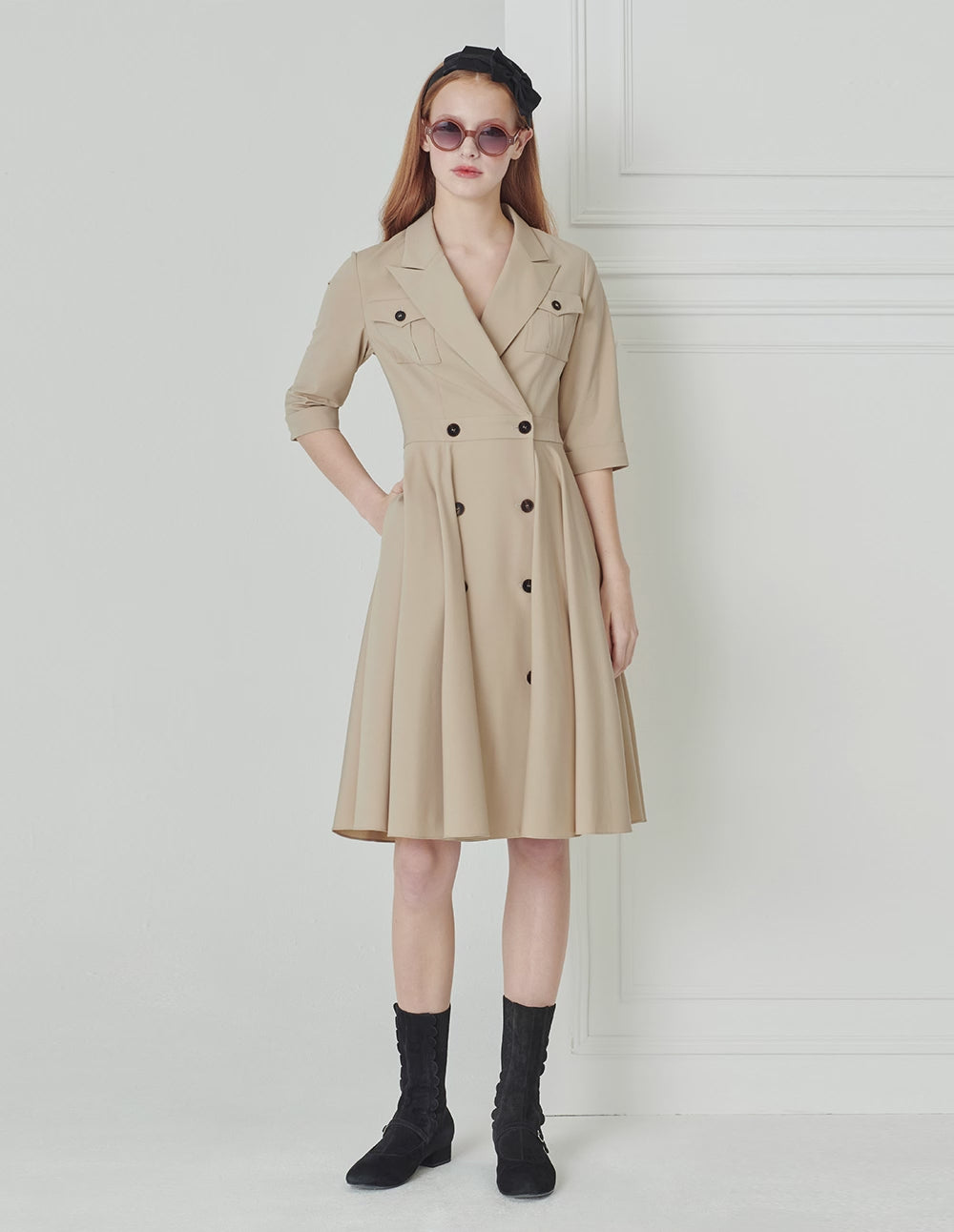 BORA AKSU Vintage Tiered Skirt Double Breasted Suit Dress