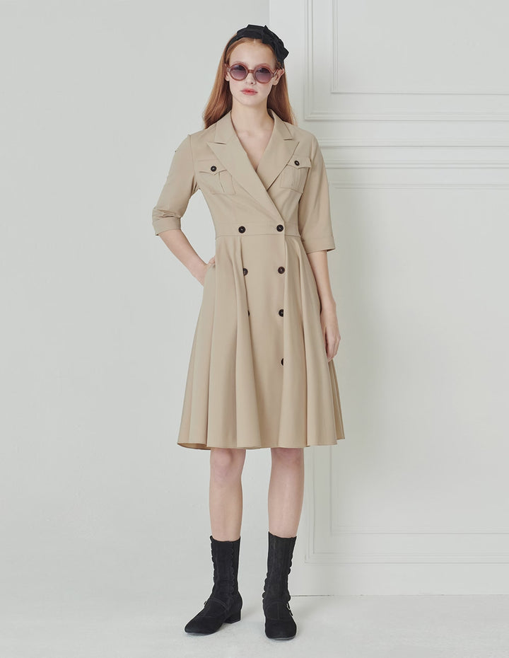 BORA AKSU Vintage Tiered Skirt Double Breasted Suit Dress