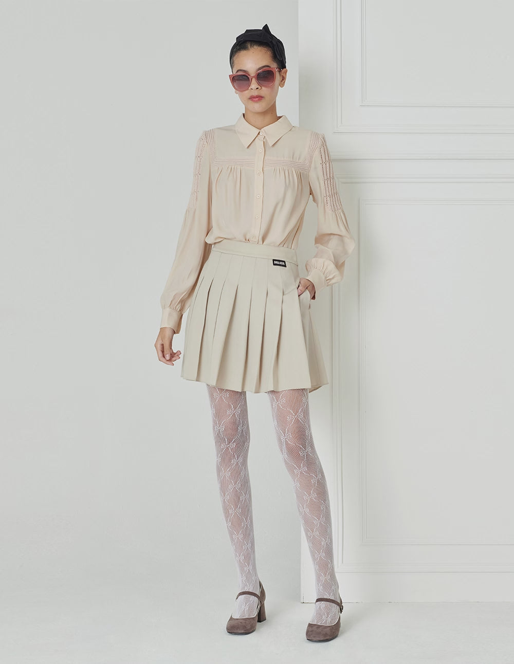 BORA AKSU Acetate Puff Sleeve French Shirt Top