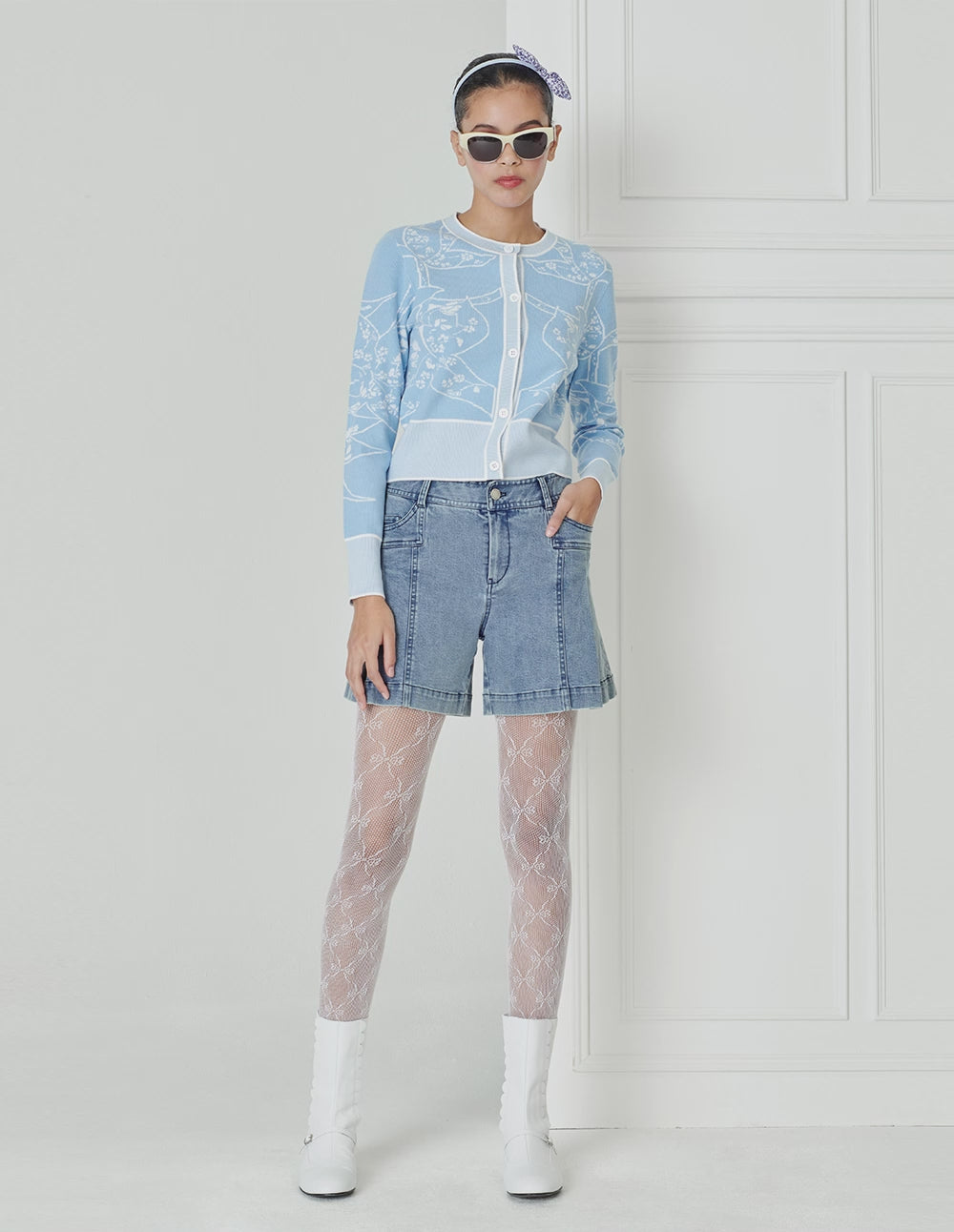 BORA AKSU Pleated Split Wash Denim Shorts