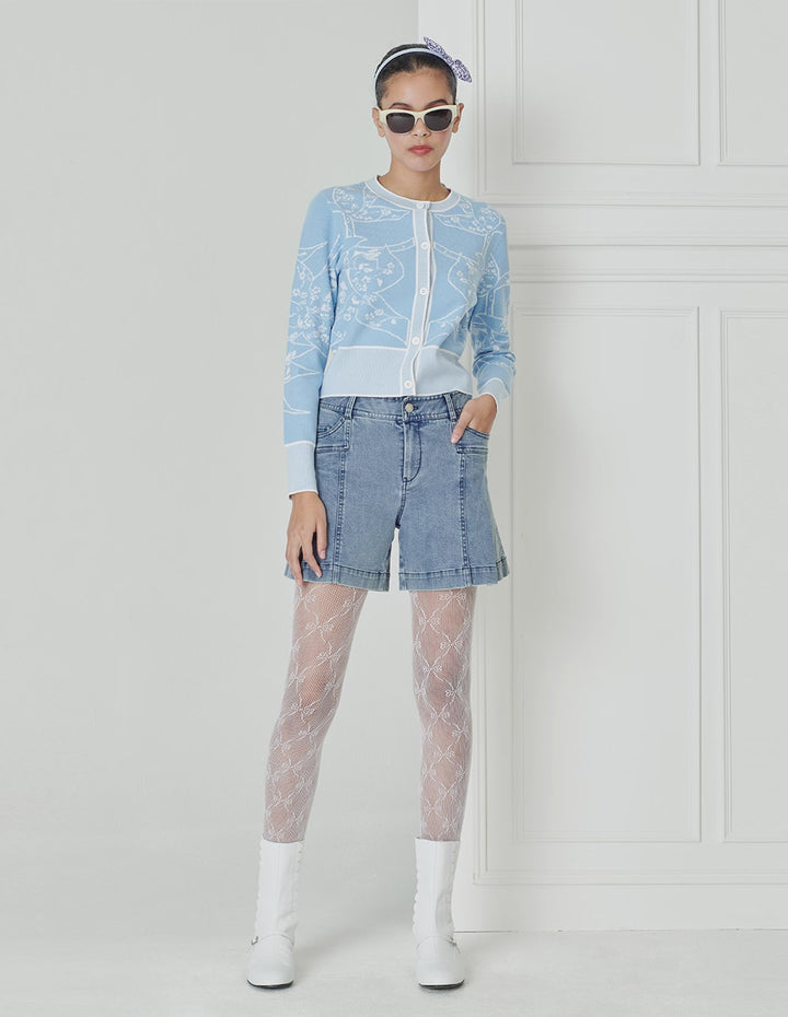 BORA AKSU Pleated Split Wash Denim Shorts