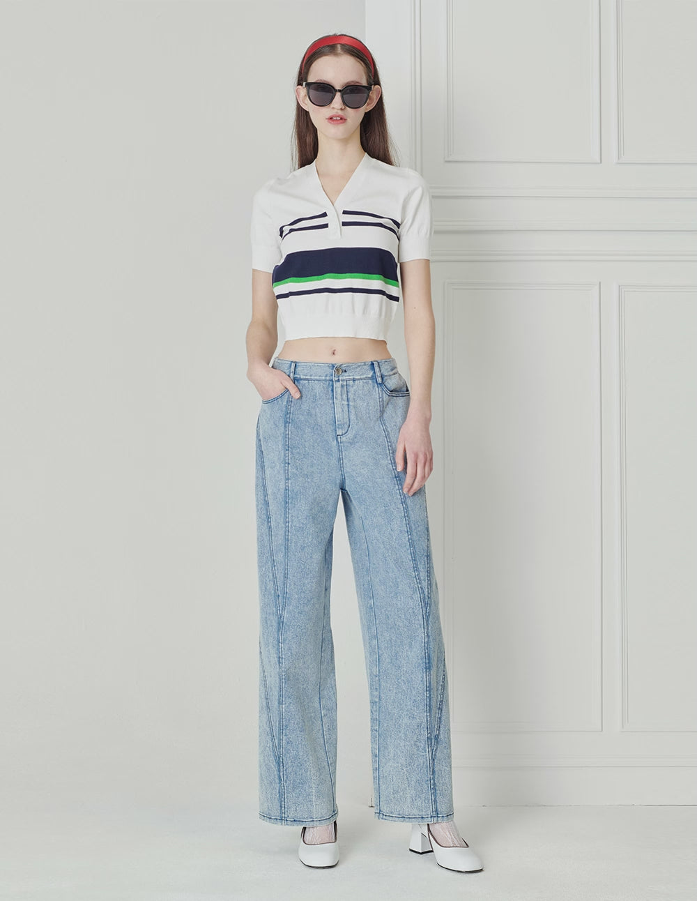 BORA AKSU V Neck Colourblock Stripe Knit Sweater