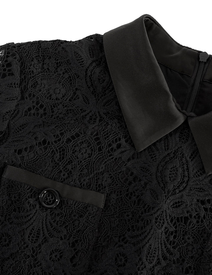 BORA AKSU Peter Pan Collar Ruffle Neck Lace Dress