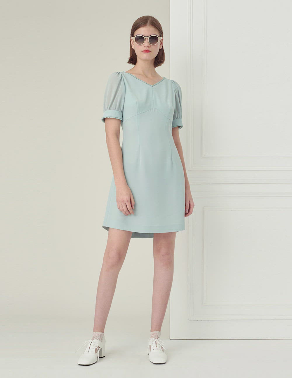 BORA AKSU V-neck puff sleeves lace dress