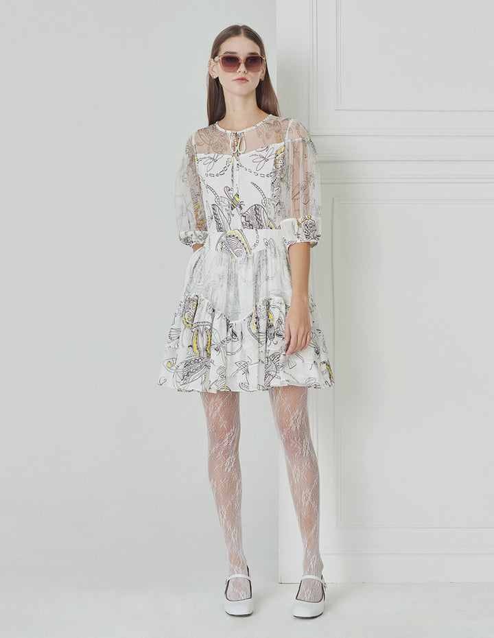 BORA AKSU Funny Insect-Print Mesh Panel Dress