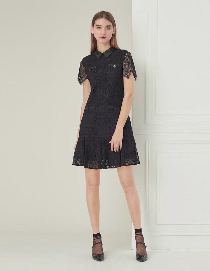 BORA AKSU Peter Pan Collar Ruffle Neck Lace Dress