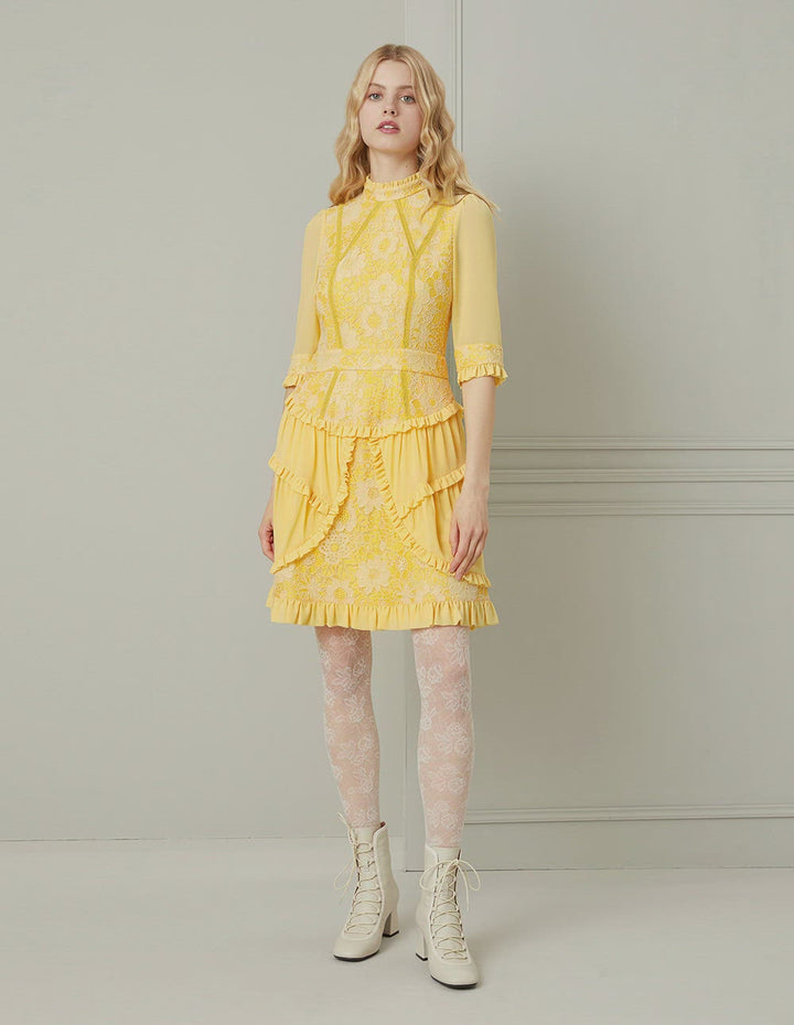 BORA AKSU Daffodill Frill Lace Mid Sleeve Dress