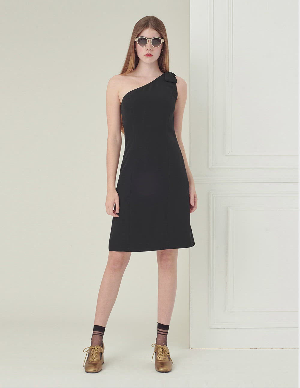 BORA AKSU Off shoulder black tie dress