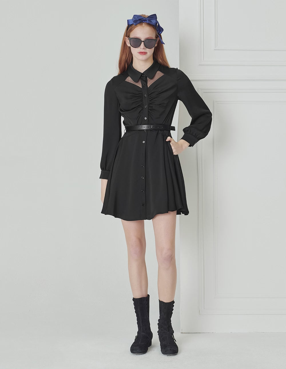 BORA AKSU Pleated Embellished Nipped Shirt Dress