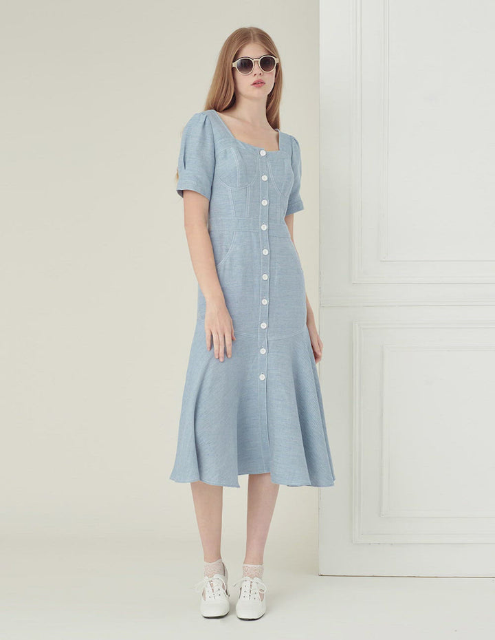 BORA AKSU Light Blue Twill Denim Fishtail Skirt