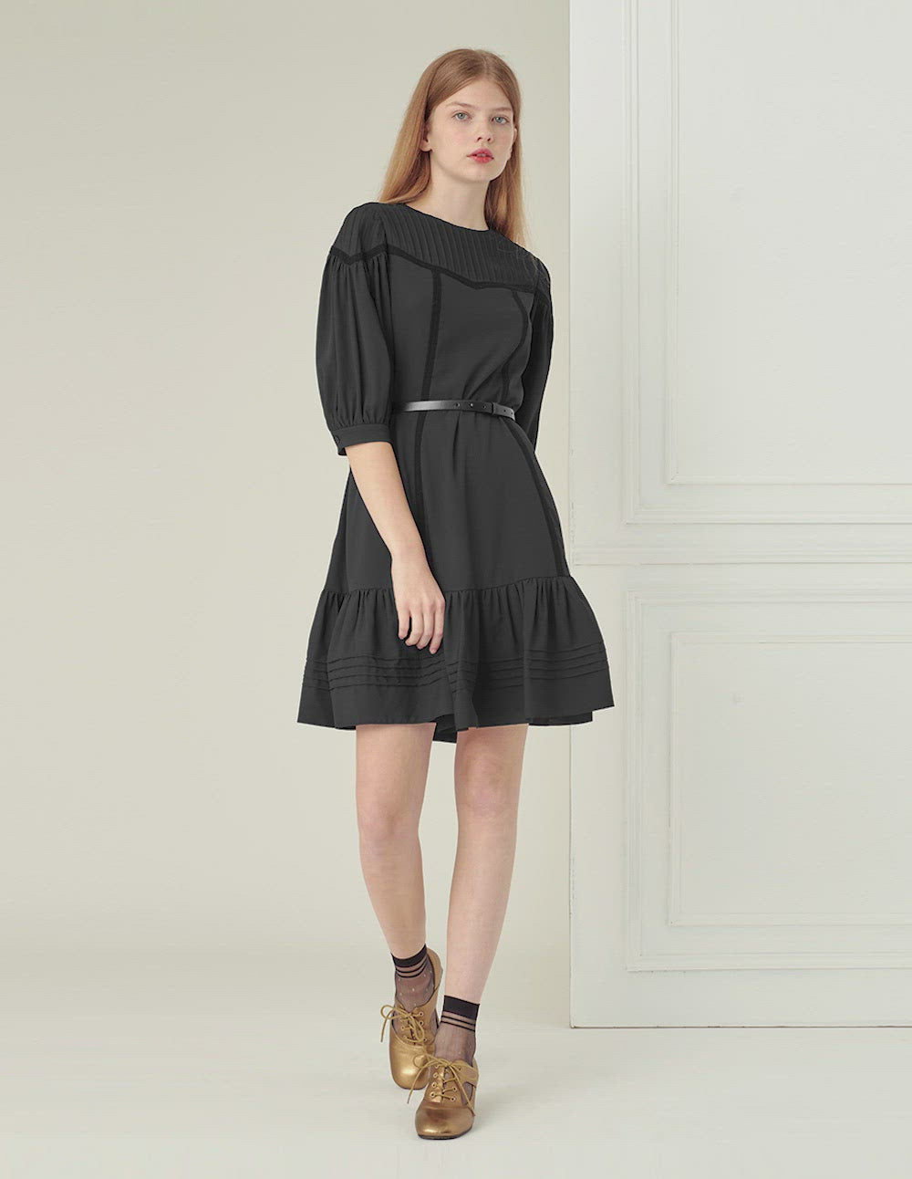 BORA AKSU Lace Lotus Leaf Stitching Dress